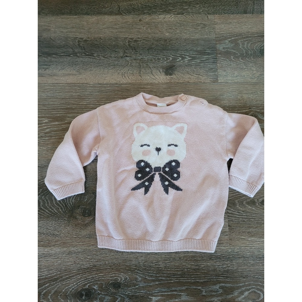 H&M Baby Girl Pink Bear Intarsia Knit Sweater Shoulder Button 18M Toddler #3